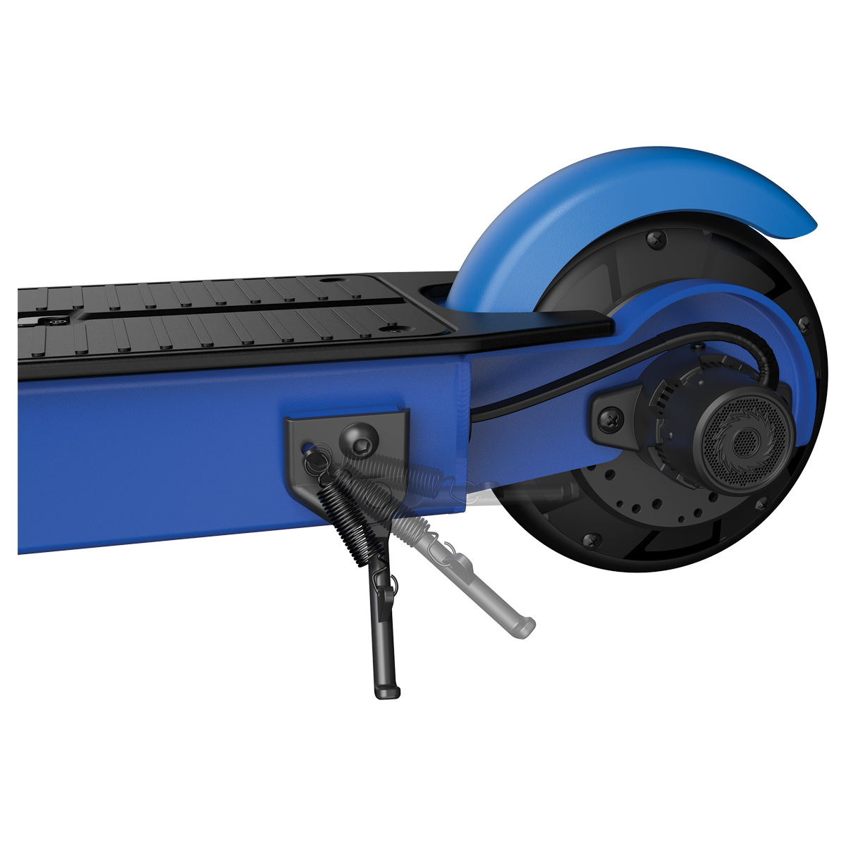 Black Label E100 Scooter kickstand in blue