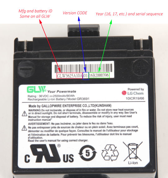 Photo showing where to find information on GLW battery