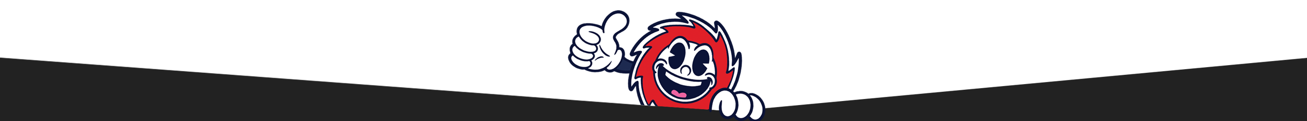 A buzz saw shaped character named Buzz popping over a divider.