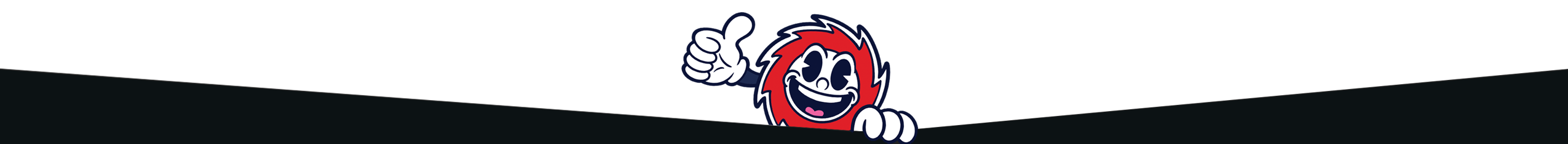 A buzz saw shaped character named Buzz popping over a divider.